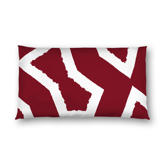 Burgundy Red Cotton Sateen Sham, Bold Off-White Graphic on Front, White Reverse Side, King (width x length) 20 x 36 inches / 51 x 91 cm