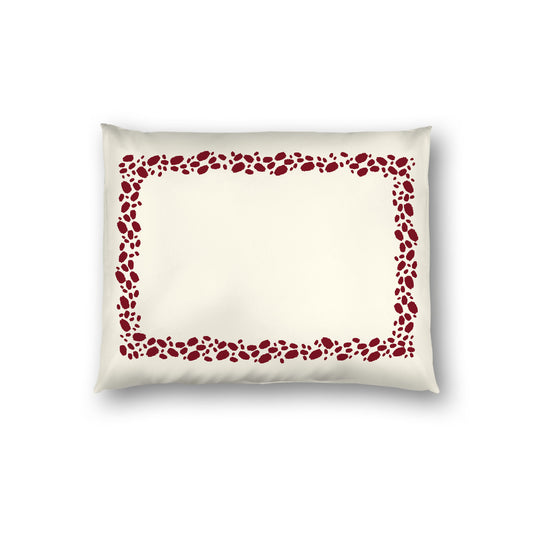 Pale Cream Cotton Sateen Pillow Sham, Burgundy Red Hand-painted Dab Motif Print, Classic Border, White Reverse Side, Standard - 20 x 26 inches