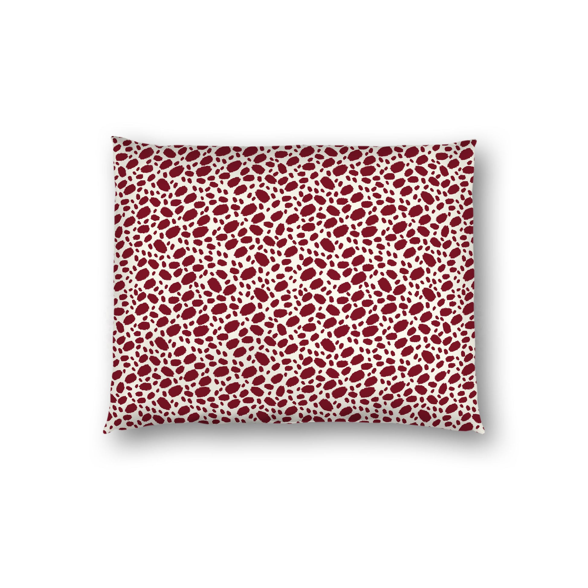 Pale Cream Cotton Sateen Pillow Sham, Burgundy Red Hand-painted Dab Motif Print, Pale Cream Revese Side, Standard - 20 x 26 inches