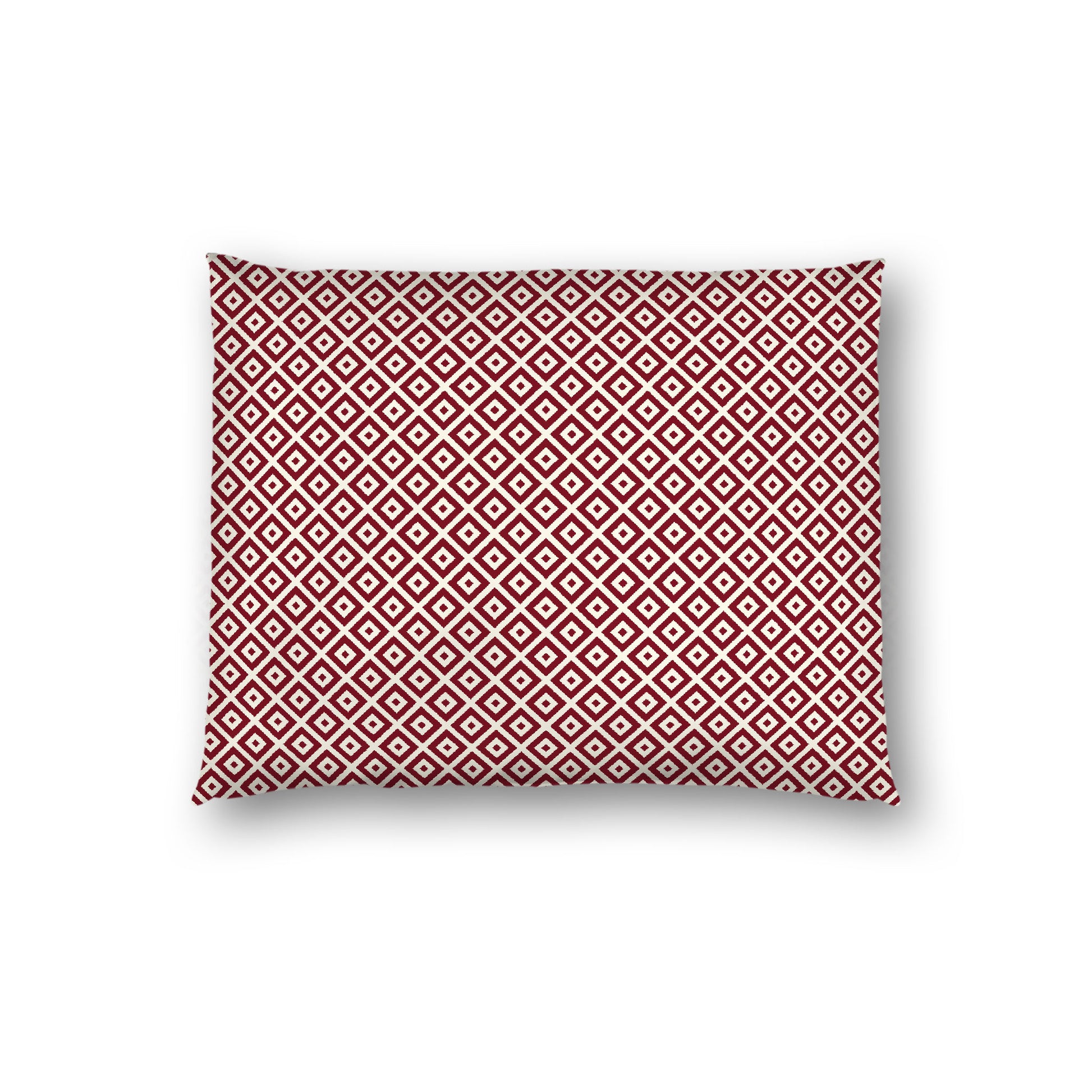 Pale Cream Cotton Sateen Pillow Sham, Burgundy Red Repeating Square Motif Print, Pale Cream Revese Side, Standard - 20 x 26 inches