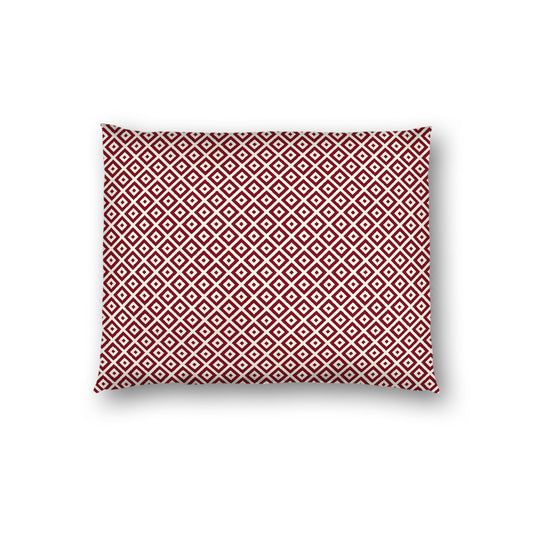 Pale Cream Cotton Sateen Pillow Sham, Burgundy Red Repeating Square Motif Print, Pale Cream Revese Side, Standard - 20 x 26 inches