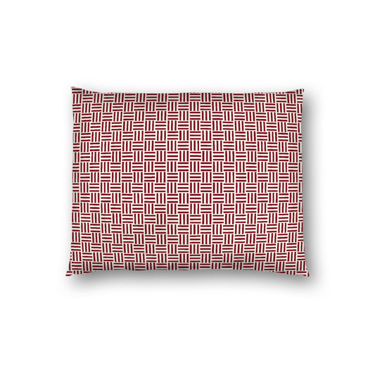 Pale Cream Cotton Sateen Pillow Sham, Burgundy Red Single Weave Motif Print, White Reverse Side, Standard - 20 x 26 inches