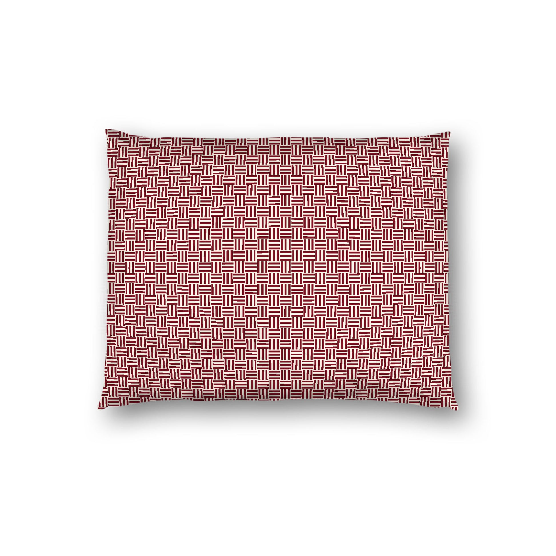Pale Cream Cotton Sateen Pillow Sham, Burgundy Red Double Weave Motif Print, White Reverse Side, Standard - 20 x 26 inches