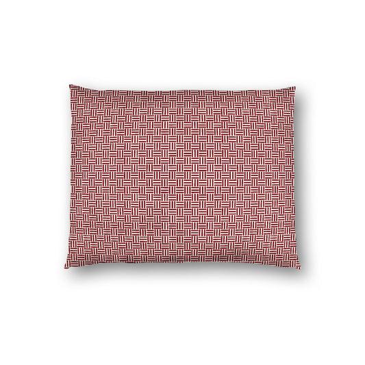 Pale Cream Cotton Sateen Pillow Sham, Burgundy Red Double Weave Motif Print, White Reverse Side, Standard - 20 x 26 inches