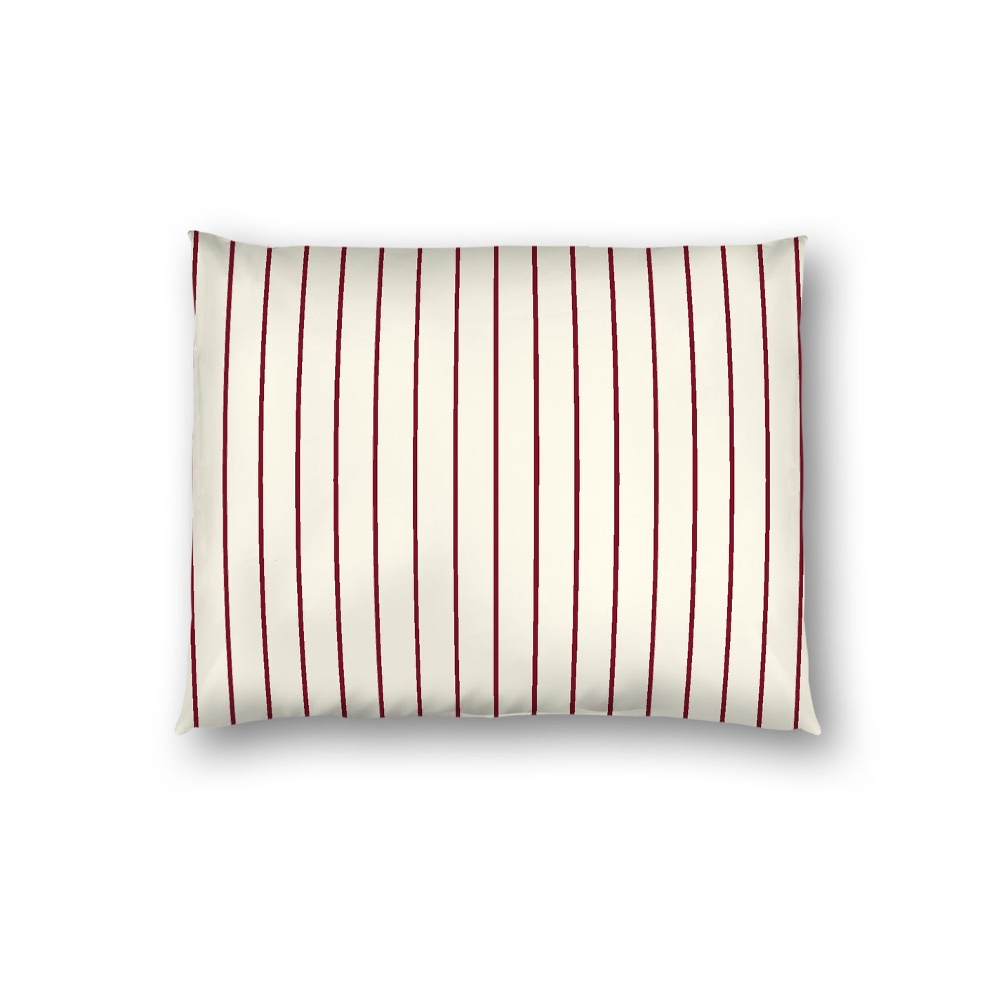 Pale Cream Cotton Sateen Sham, Burgundy Red Stripes on Front, White Reverse Side, Standard - 20 x 26 inches