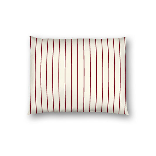 Pale Cream Cotton Sateen Sham, Burgundy Red Stripes on Front, White Reverse Side, Standard - 20 x 26 inches