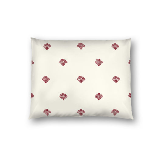 Pale Cream Cotton Sateen Pillow Sham, Burgundy Red Hand-painted Swizzle Motif Print, White Reverse Side, Standard - 20 x 26 inches