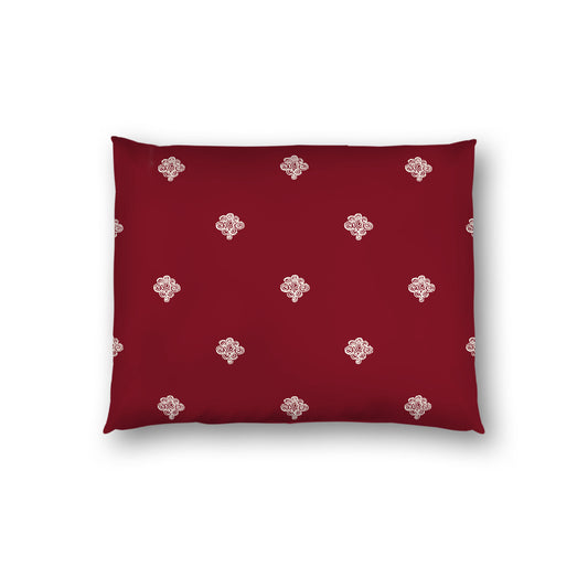 Burgundy Red Cotton Sateen Pillow Sham, Pale Cream Hand-painted Swizzle Motif Print, White Reverse Side, Standard - 20 x 26 inches