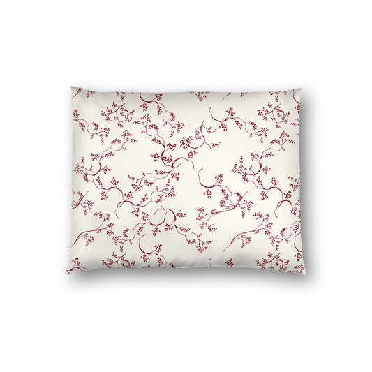 Pale Cream Cotton Sateen Pillow Sham, Burgundy Red Hand-painted Vine Print, White Reverse Side, Standard - 20 x 26 inches