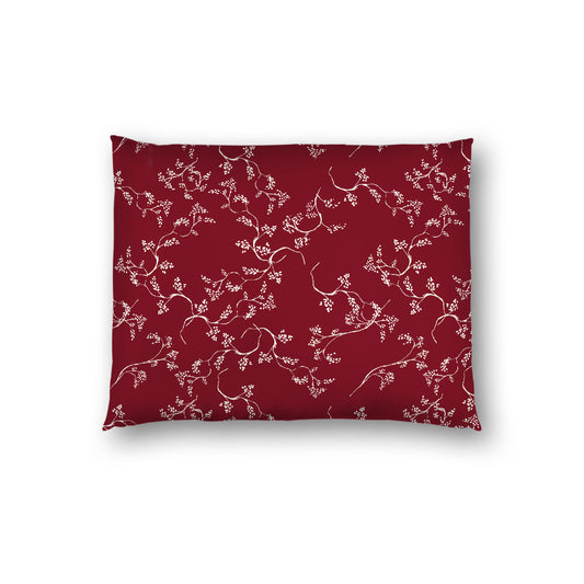 Burgundy Red Cotton Sateen Pillow Sham, Pale Cream Vine Print on Front, White Reverse Side, Standard - 20 x 26 inches