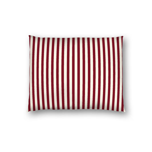 Pale Cream Cotton Sateen Sham, Thin Burgundy Red Bars on Front, White Reverse Side, Standard - 20 x 26 inches