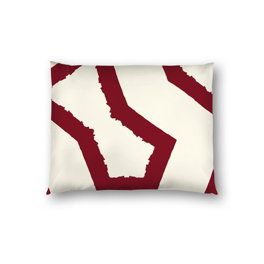 Pale Cream Cotton Sateen Sham, Bold Burgundy Red Graphic on Front, White Reverse Side, Standard - 20 x 26 inches