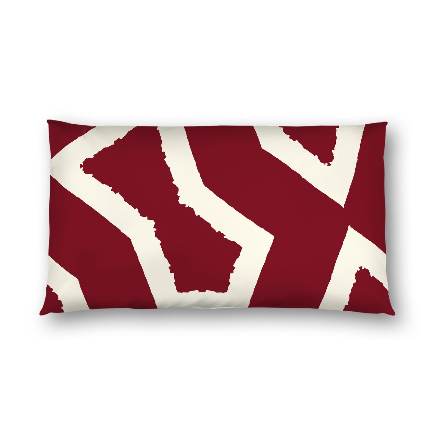 Burgundy Red Cotton Sateen Sham, Bold Pale Cream Graphic on Front, White Reverse Side, King - 20 x 36 inches