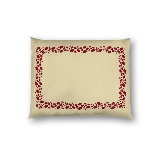 Desert Sand Cotton Sateen Pillow Sham, Burgundy Red Hand-painted Dab Motif Print, Classic Border, White Reverse Side, Standard - 20 x 26 inches