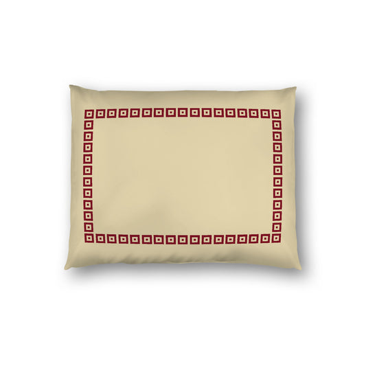 Desert Sand Cotton Sateen Pillow Sham, Burgundy Red Repeating Square Motif Print, Classic Border, White Reverse Side, Standard - 20 x 26 inches
