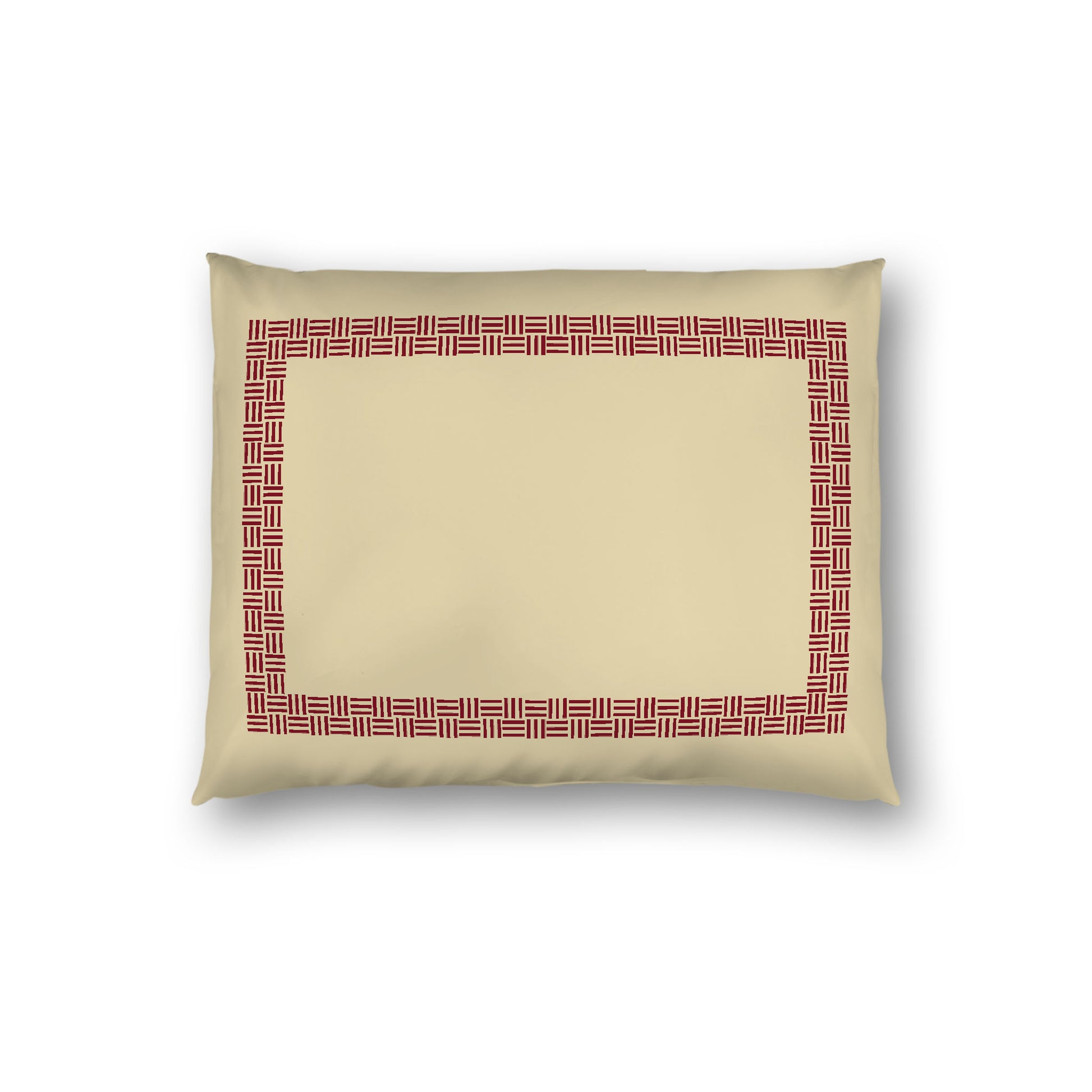 Desert Sand Cotton Sateen Pillow Sham, Burgundy Red Double Weave Motif Print, Classic Border, White Reverse Side, Standard - 20 x 26 inches