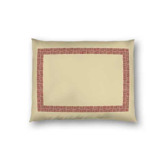 Desert Sand Cotton Sateen Pillow Sham, Burgundy Red Double Weave Motif Print, Classic Border, White Reverse Side, Standard - 20 x 26 inches