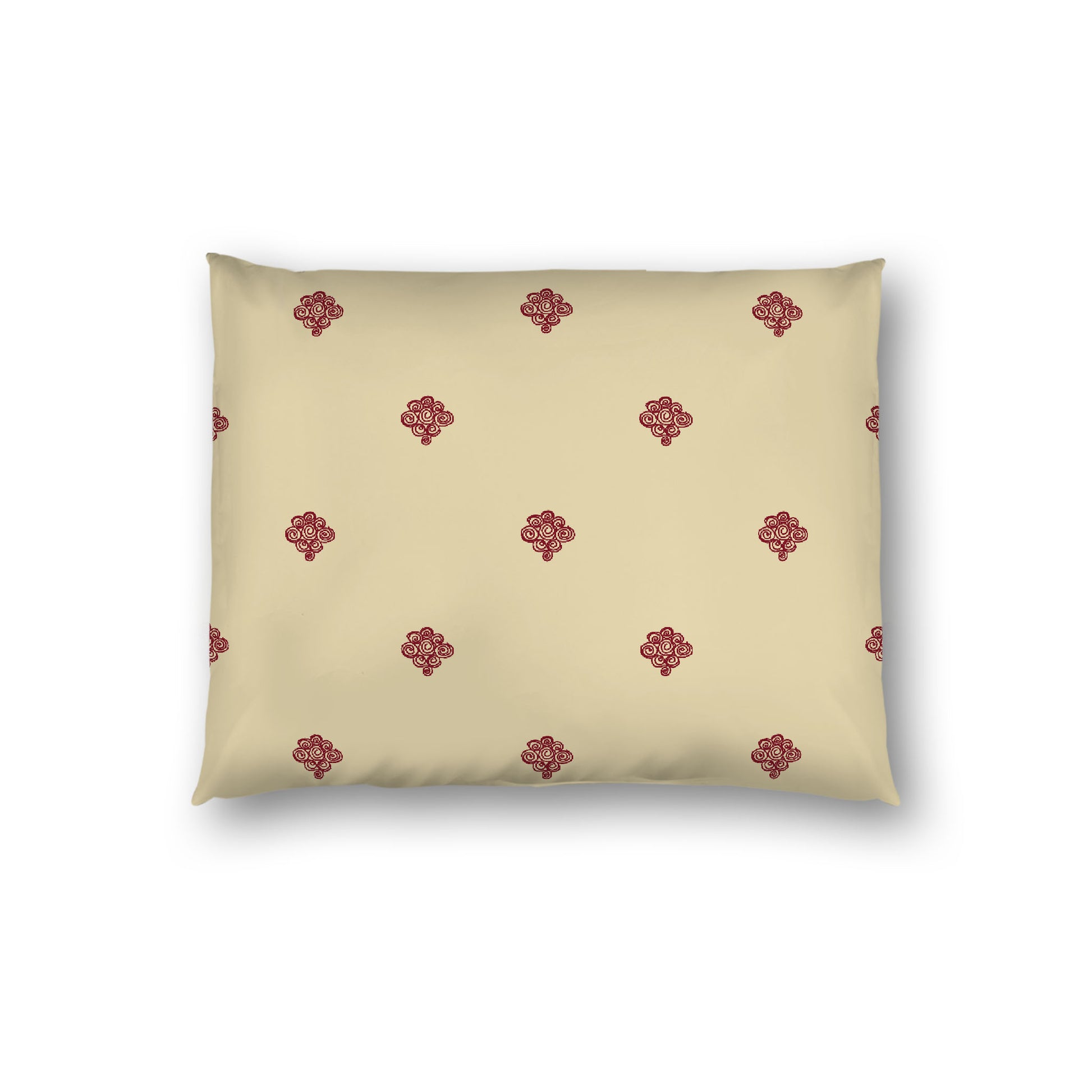 Desert Sand Cotton Sateen Pillow Sham, Burgundy Red Hand-painted Swizzle Motif Print, White Reverse Side, Standard - 20 x 26 inches