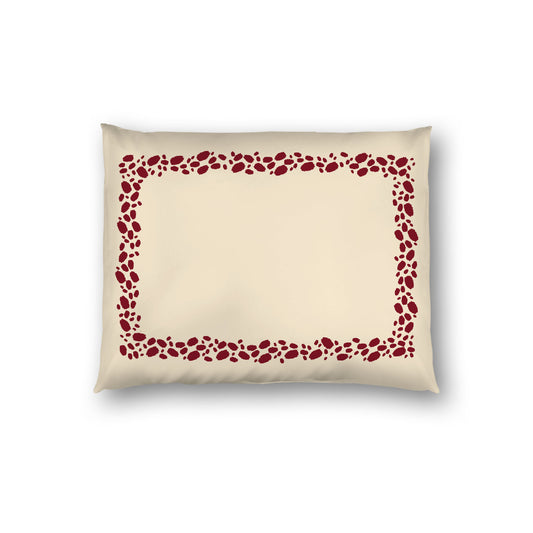 Beige Cotton Sateen Pillow Sham, Burgundy Red Hand-painted Dab Motif Print, Classic Border, White Reverse Side, Standard - 20 x 26 inches