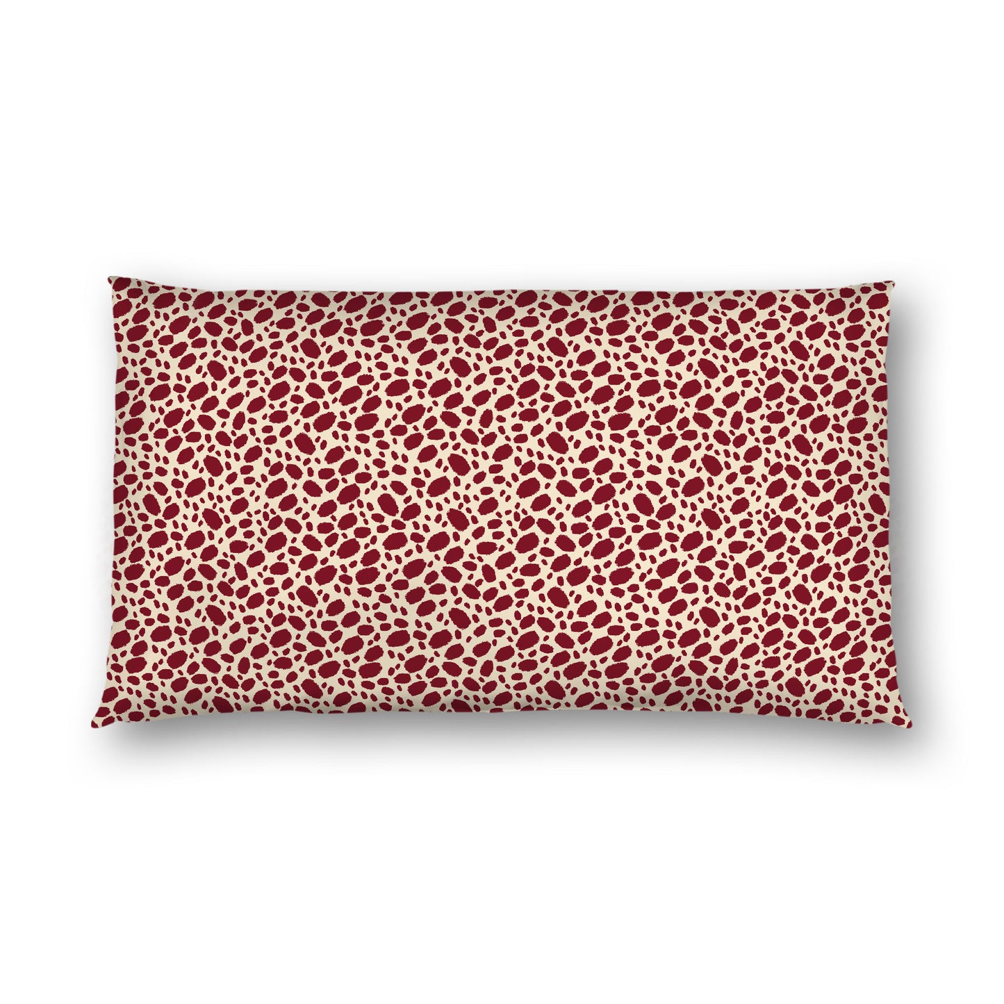 Beige Cotton Sateen Pillow Sham, Burgundy Red Hand-painted Dab Motif Print, Beige Revese Side, King - 20 x 36 inches