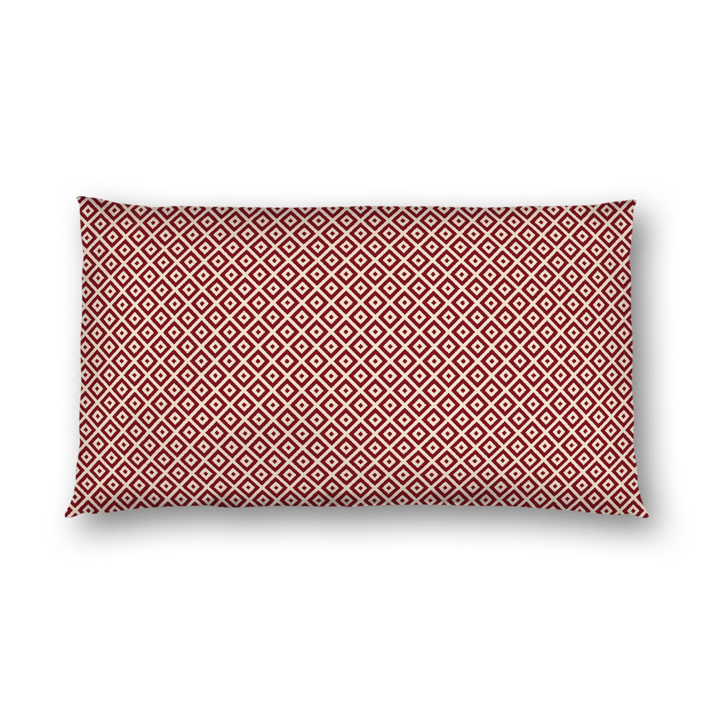 Beige Cotton Sateen Pillow Sham, Burgundy Red Repeating Square Motif Print, Beige Revese Side, King - 20 x 36 inches