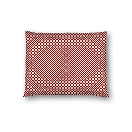 Beige Cotton Sateen Pillow Sham, Burgundy Red Repeating Square Motif Print, Beige Revese Side, Standard - 20 x 26 inches