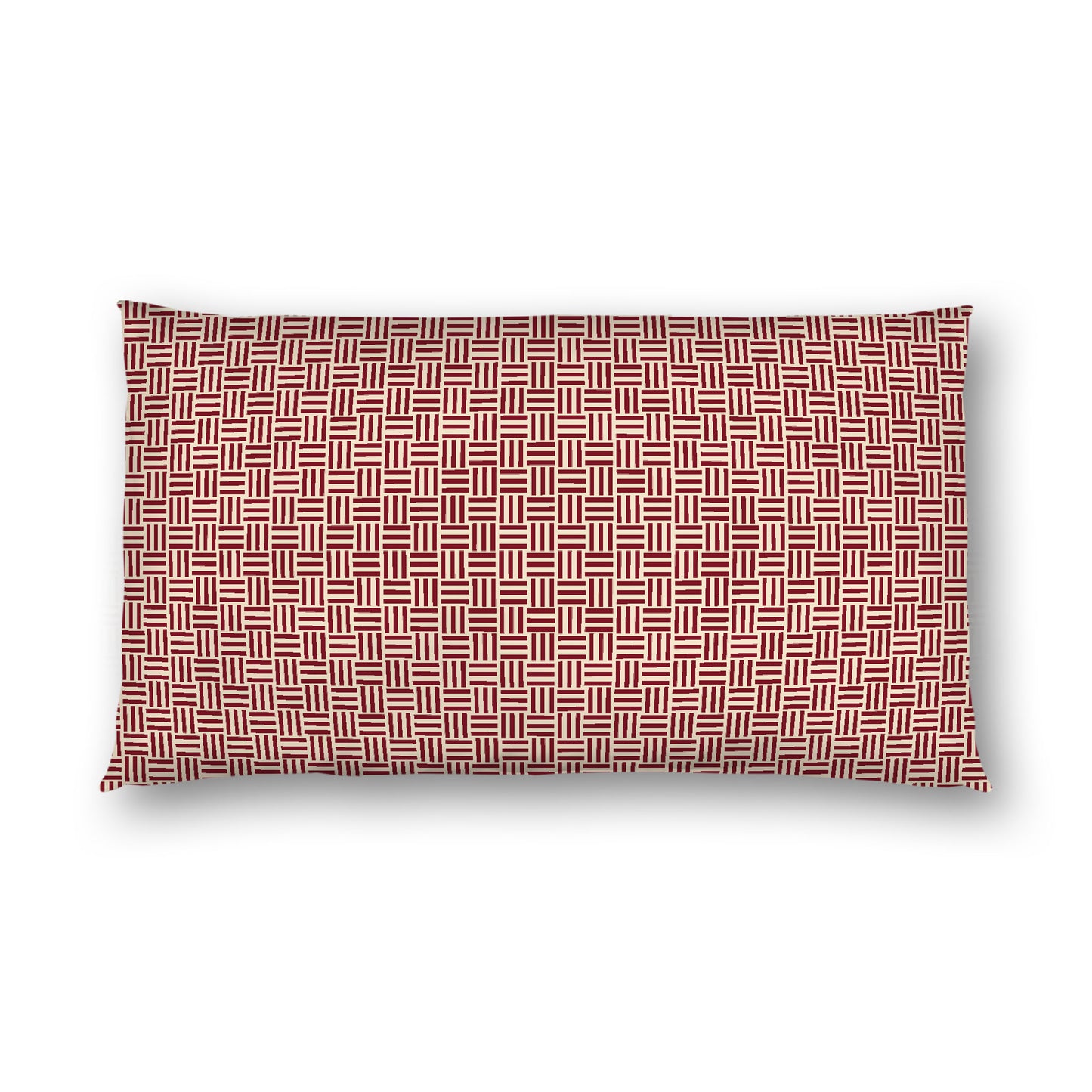 Beige Cotton Sateen Pillow Sham, Burgundy Red Single Weave Motif Print, White Reverse Side, King - 20 x 36 inches