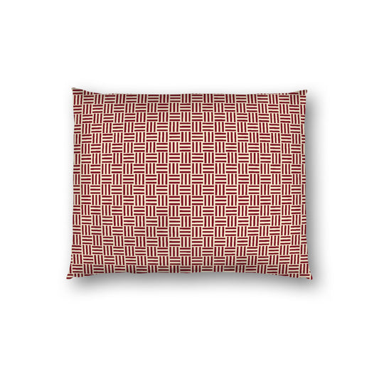 Beige Cotton Sateen Pillow Sham, Burgundy Red Single Weave Motif Print, White Reverse Side, Standard - 20 x 26 inches
