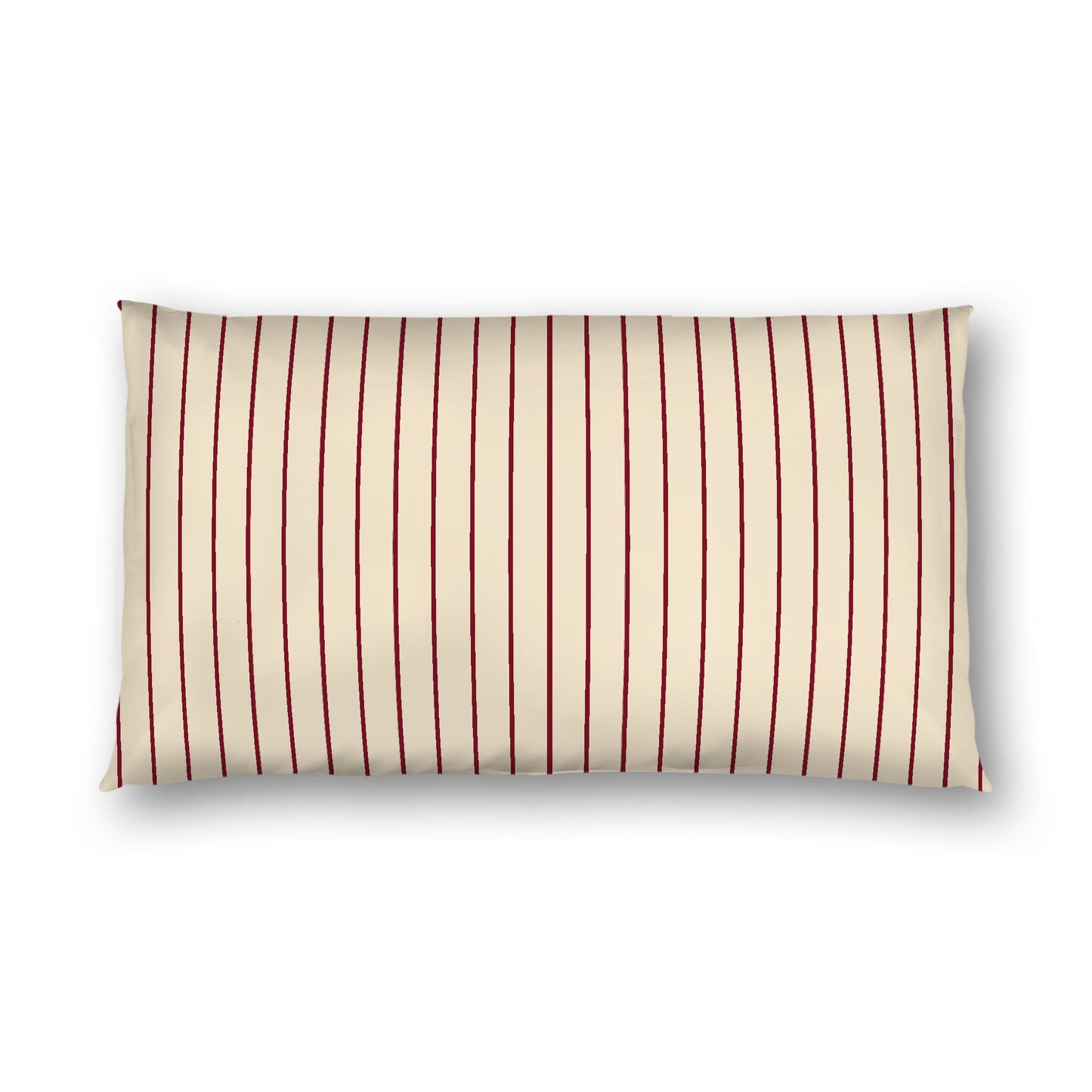 Beige Cotton Sateen Sham, Burgundy Red Stripes on Front, White Reverse Side, King - 20 x 36 inches