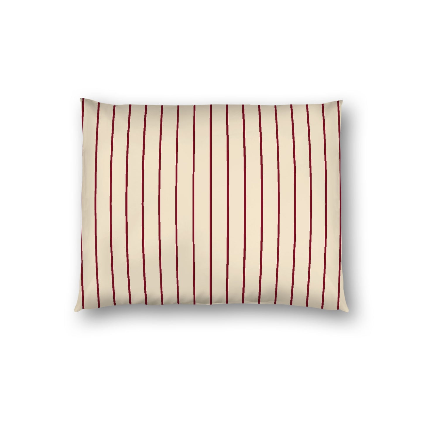 Beige Cotton Sateen Sham, Burgundy Red Stripes on Front, White Reverse Side, Standard - 20 x 26 inches