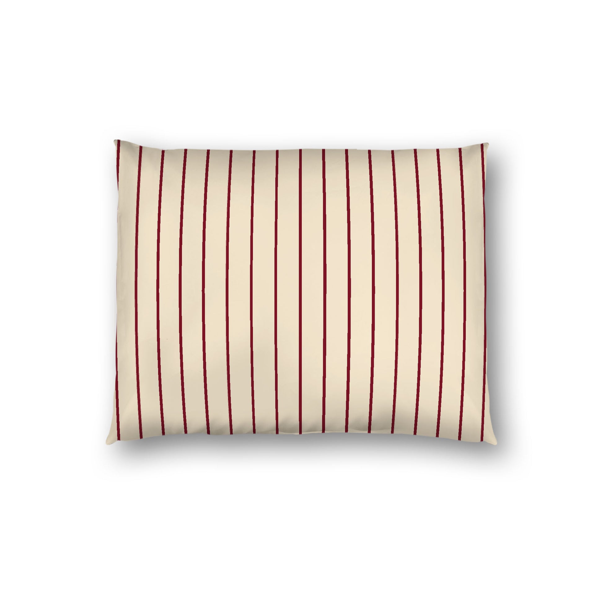 Beige Cotton Sateen Sham, Burgundy Red Stripes on Front, White Reverse Side, Standard - 20 x 26 inches