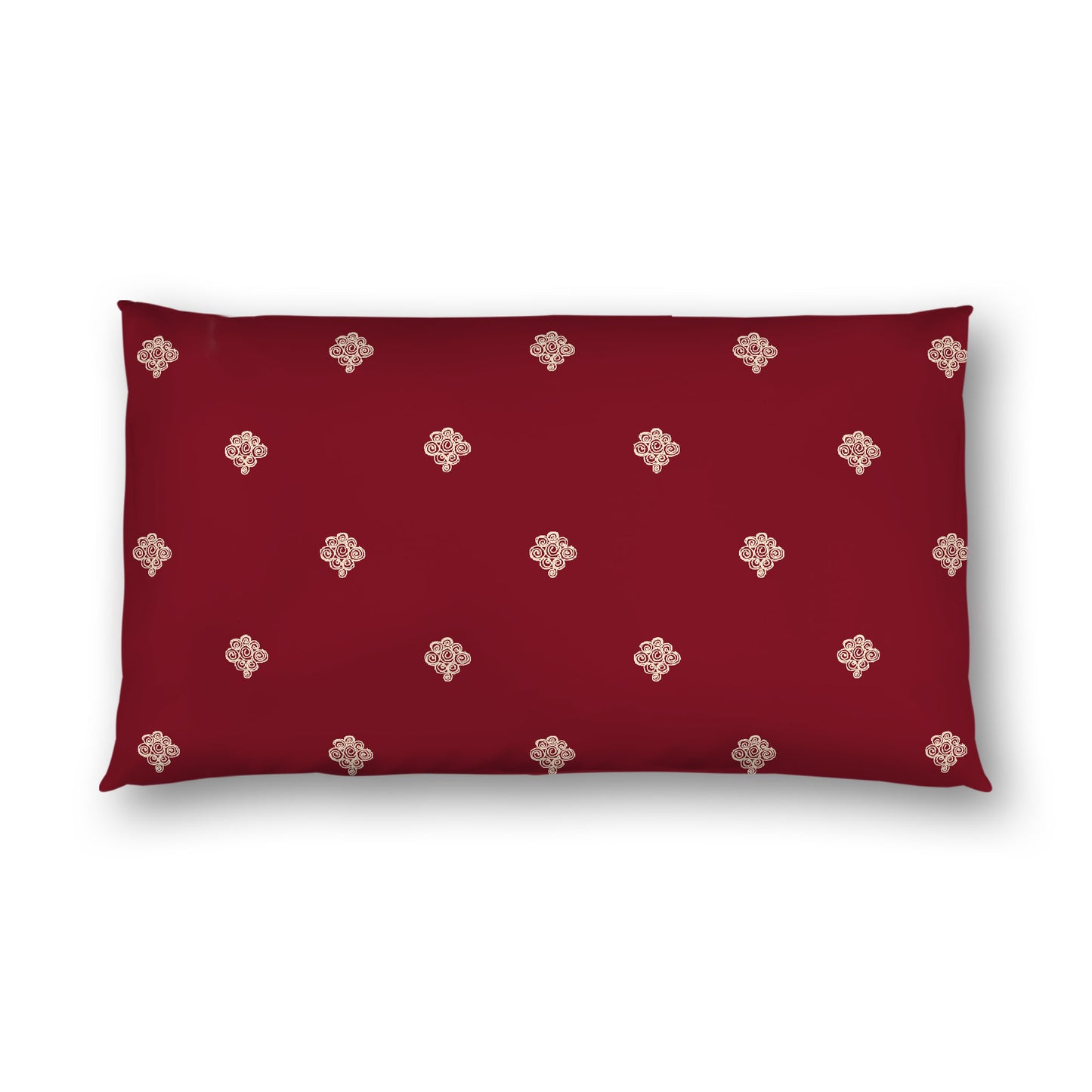 Burgundy Red Cotton Sateen Pillow Sham, Beige Hand-painted Swizzle Motif Print, White Reverse Side, King - 20 x 36 inches