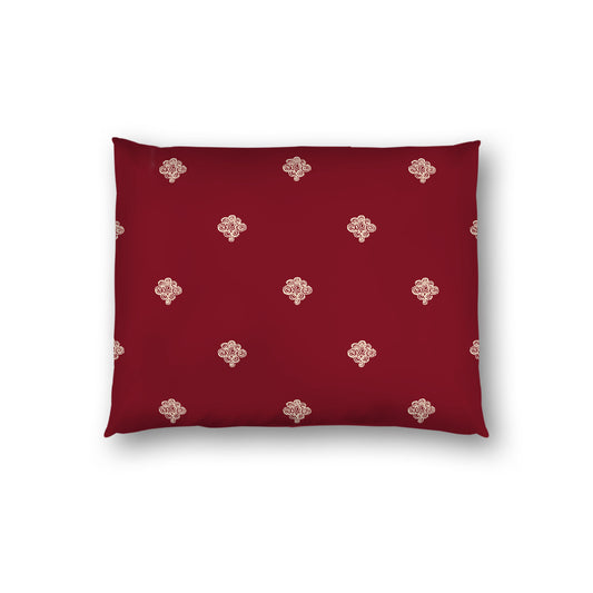 Burgundy Red Cotton Sateen Pillow Sham, Beige Hand-painted Swizzle Motif Print, White Reverse Side, Standard - 20 x 26 inches