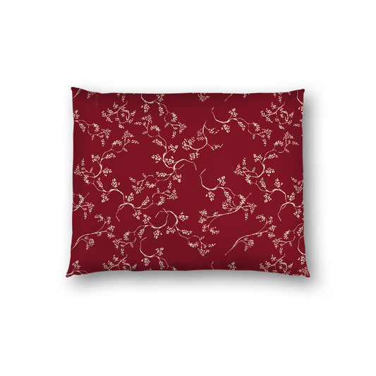 Burgundy Red Cotton Sateen Pillow Sham, Beige Vine Print on Front, White Reverse Side, Standard - 20 x 26 inches