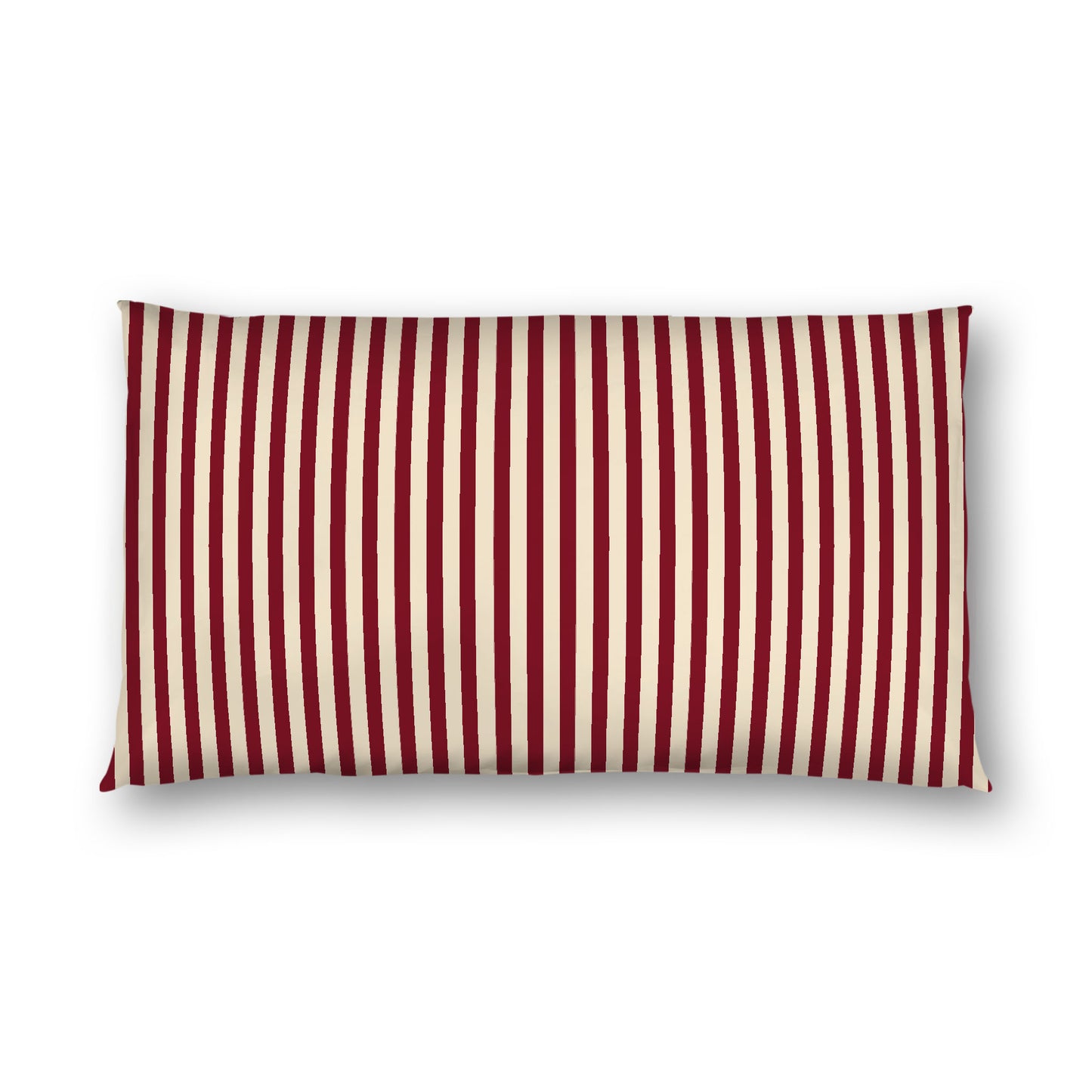 Beige Cotton Sateen Sham, Thin Burgundy Red Bars on Front, White Reverse Side, King - 20 x 36 inches