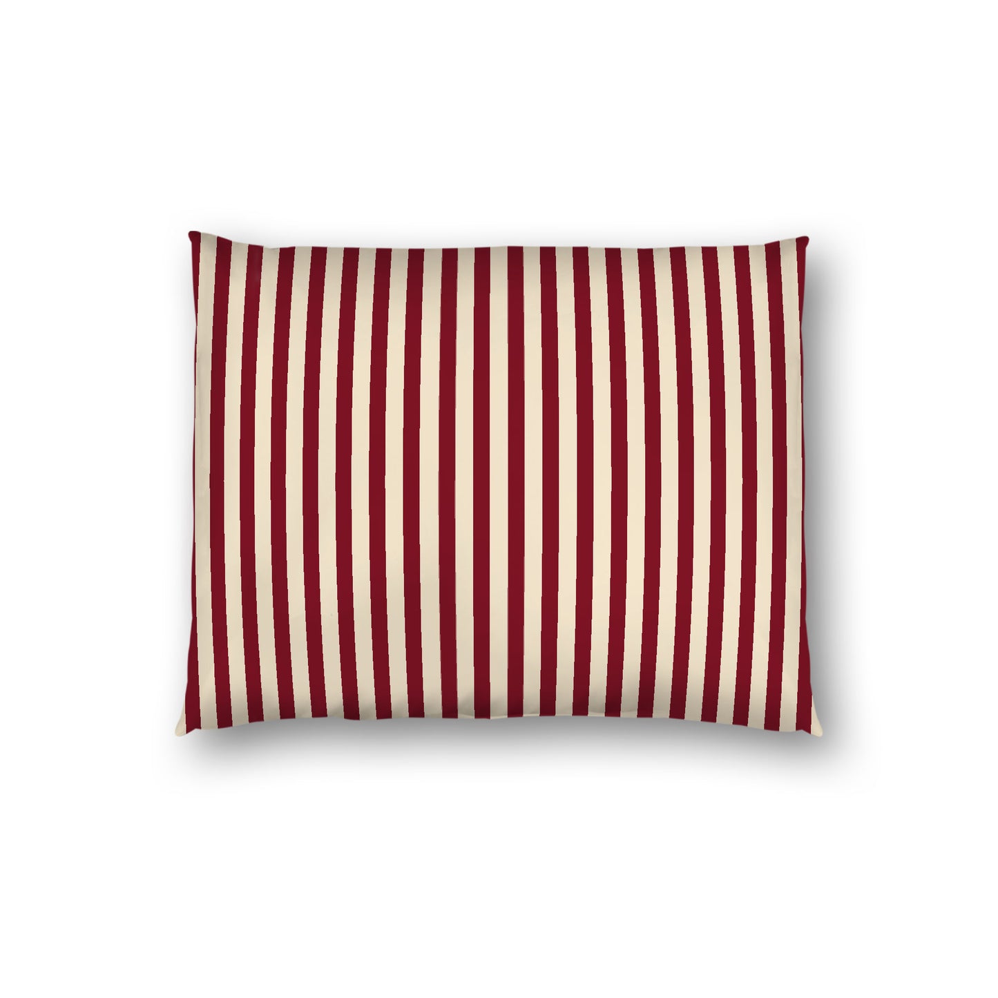Beige Cotton Sateen Sham, Thin Burgundy Red Bars on Front, White Reverse Side, Standard - 20 x 26 inches