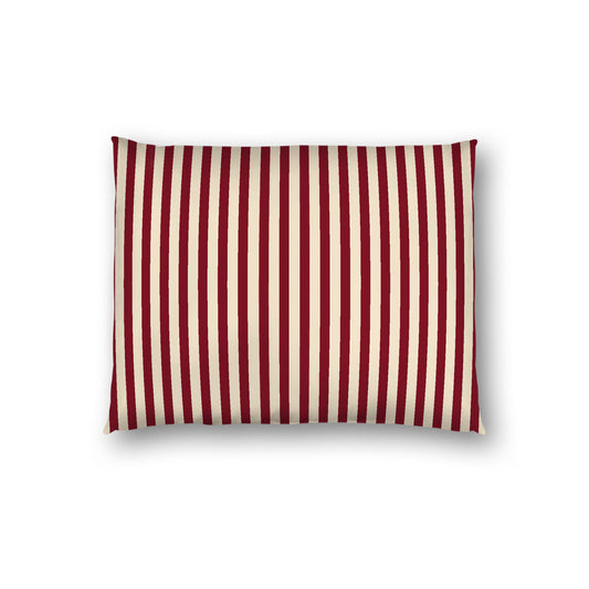 Beige Cotton Sateen Sham, Thin Burgundy Red Bars on Front, White Reverse Side, Standard - 20 x 26 inches