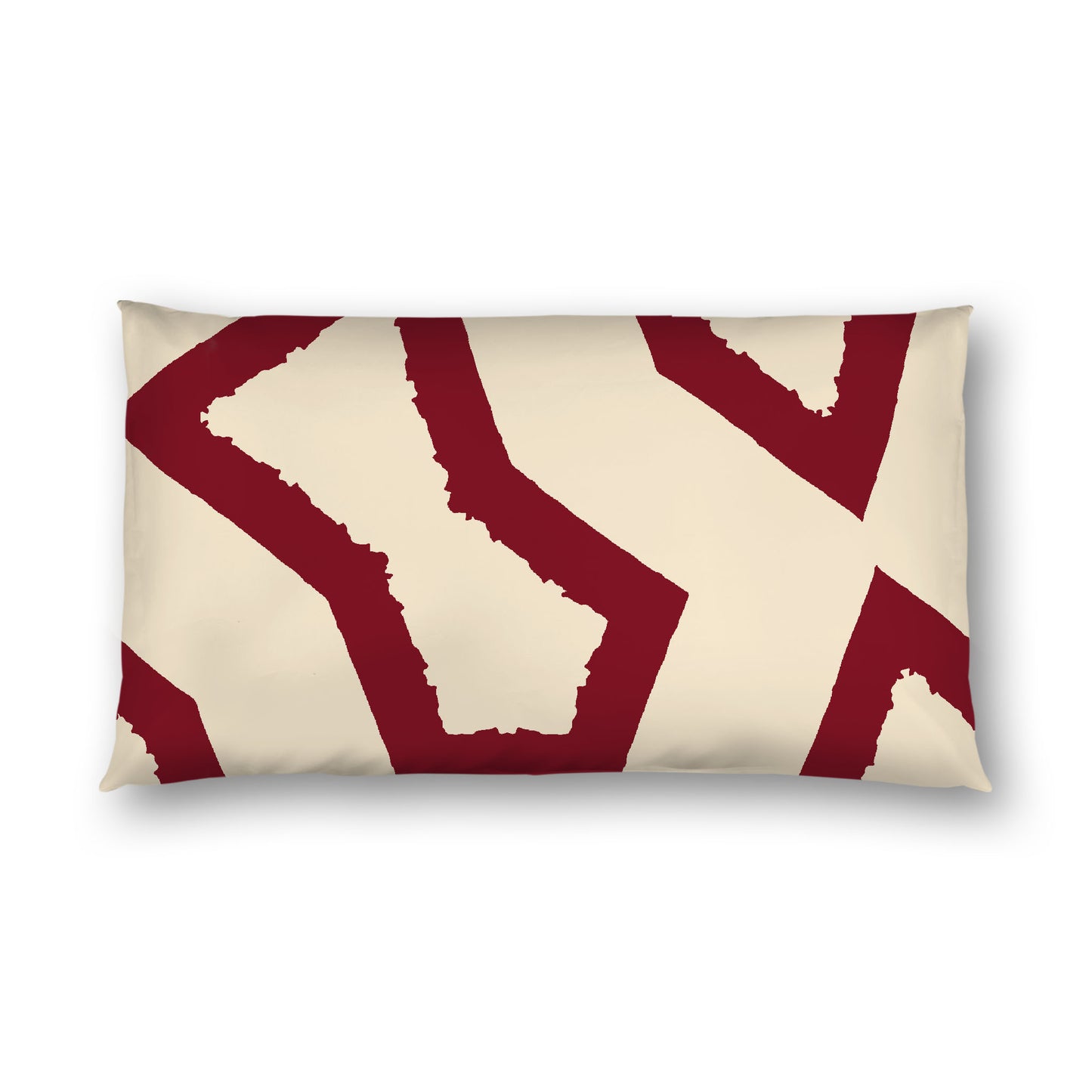 Beige Cotton Sateen Sham, Bold Burgundy Red Graphic on Front, White Reverse Side, King - 20 x 36 inches
