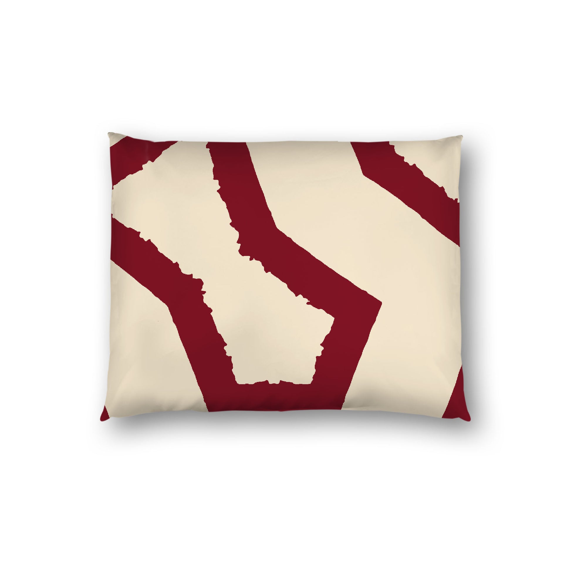 Beige Cotton Sateen Sham, Bold Burgundy Red Graphic on Front, White Reverse Side, Standard - 20 x 26 inches