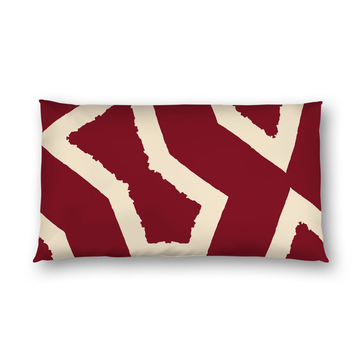 Burgundy Red Cotton Sateen Sham, Bold Beige Graphic on Front, White Reverse Side, King - 20 x 36 inches