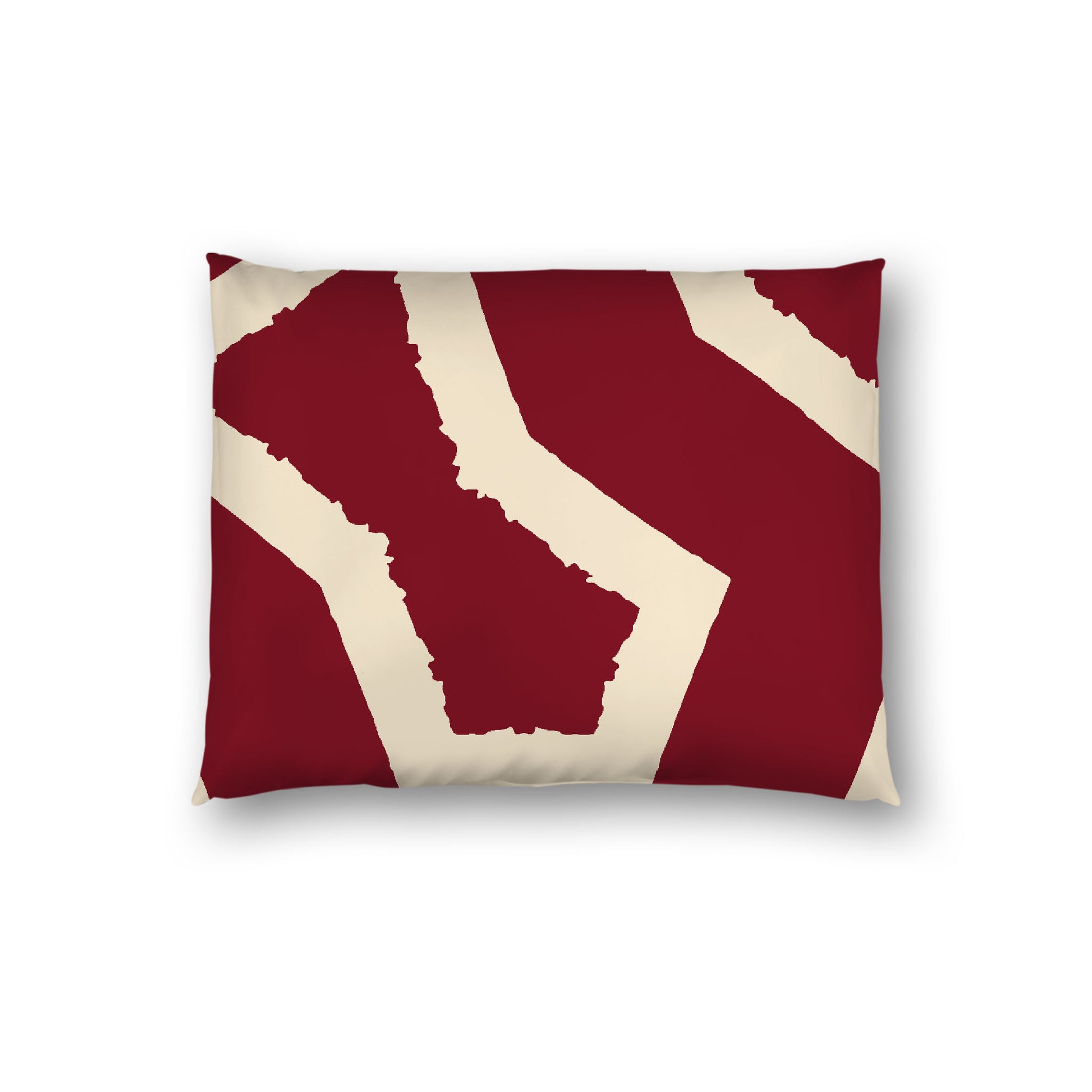 Burgundy Red Cotton Sateen Sham, Bold Beige Graphic on Front, White Reverse Side, Standard - 20 x 26 inches