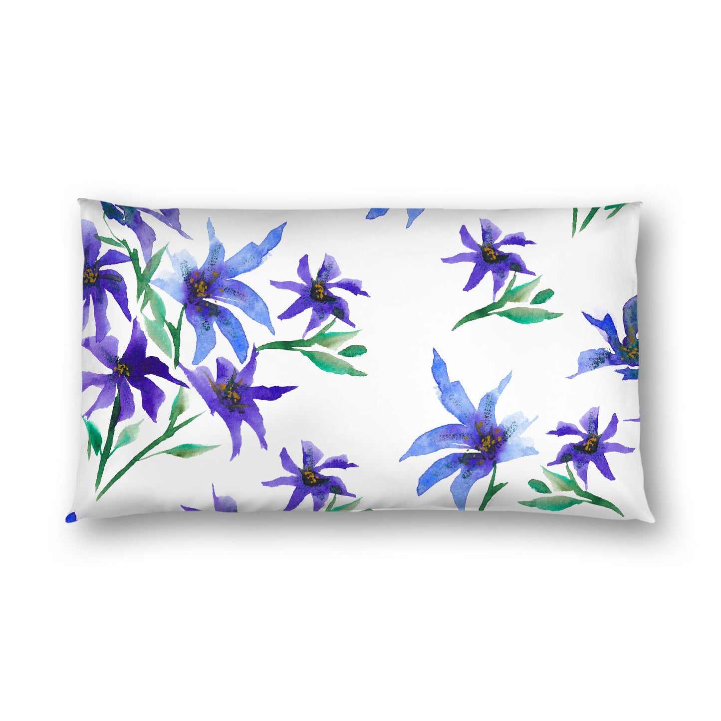 Off-White Cotton Sateen Pillow Sham, Large Purple Floral Print, King - 20 x 36 inches
