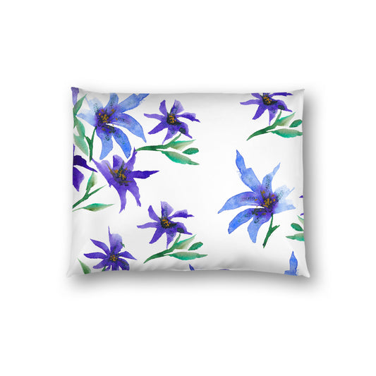 Off-White Cotton Sateen Pillow Sham, Large Purple Floral Print, Standard - 20 x 26 inches