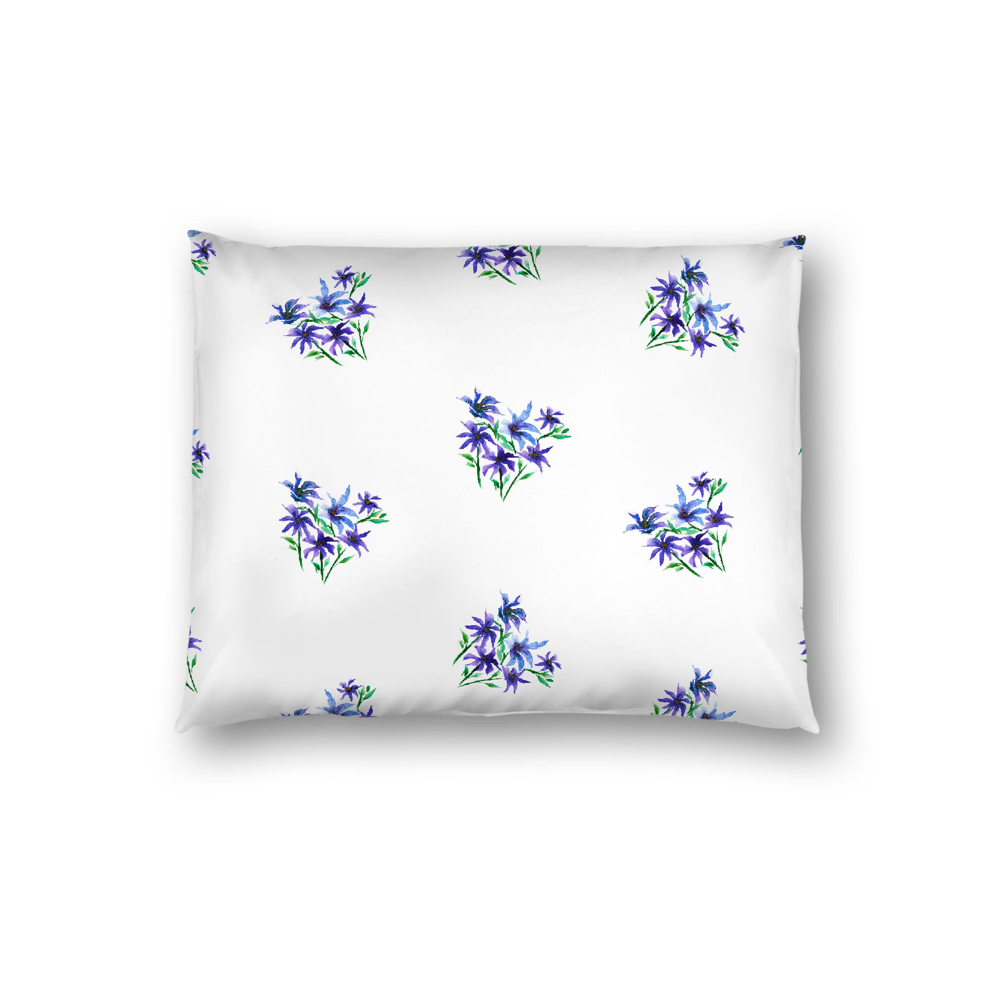 Off-White Cotton Sateen Pillow Sham, Medium Purple Floral Pattern, Standard - 20 x 26 inches