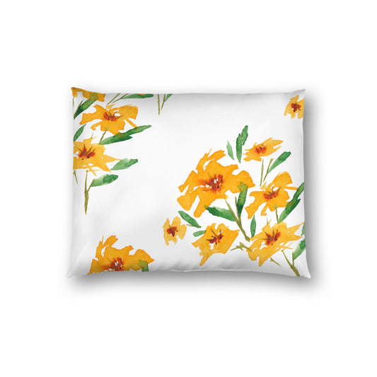 Off-White Cotton Sateen Pillow Sham, Large Yellow-Orange Floral Print, Standard - 20 x 26 inches