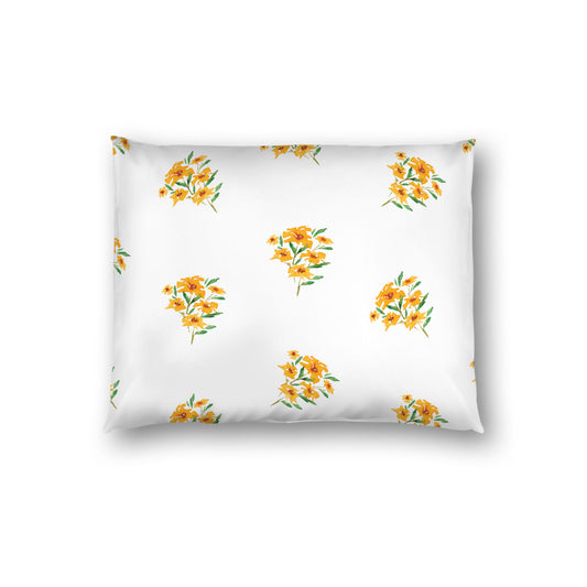 Off-White Cotton Sateen Pillow Sham, Medium Yellow-Orange Floral Pattern, Standard - 20 x 26 inches
