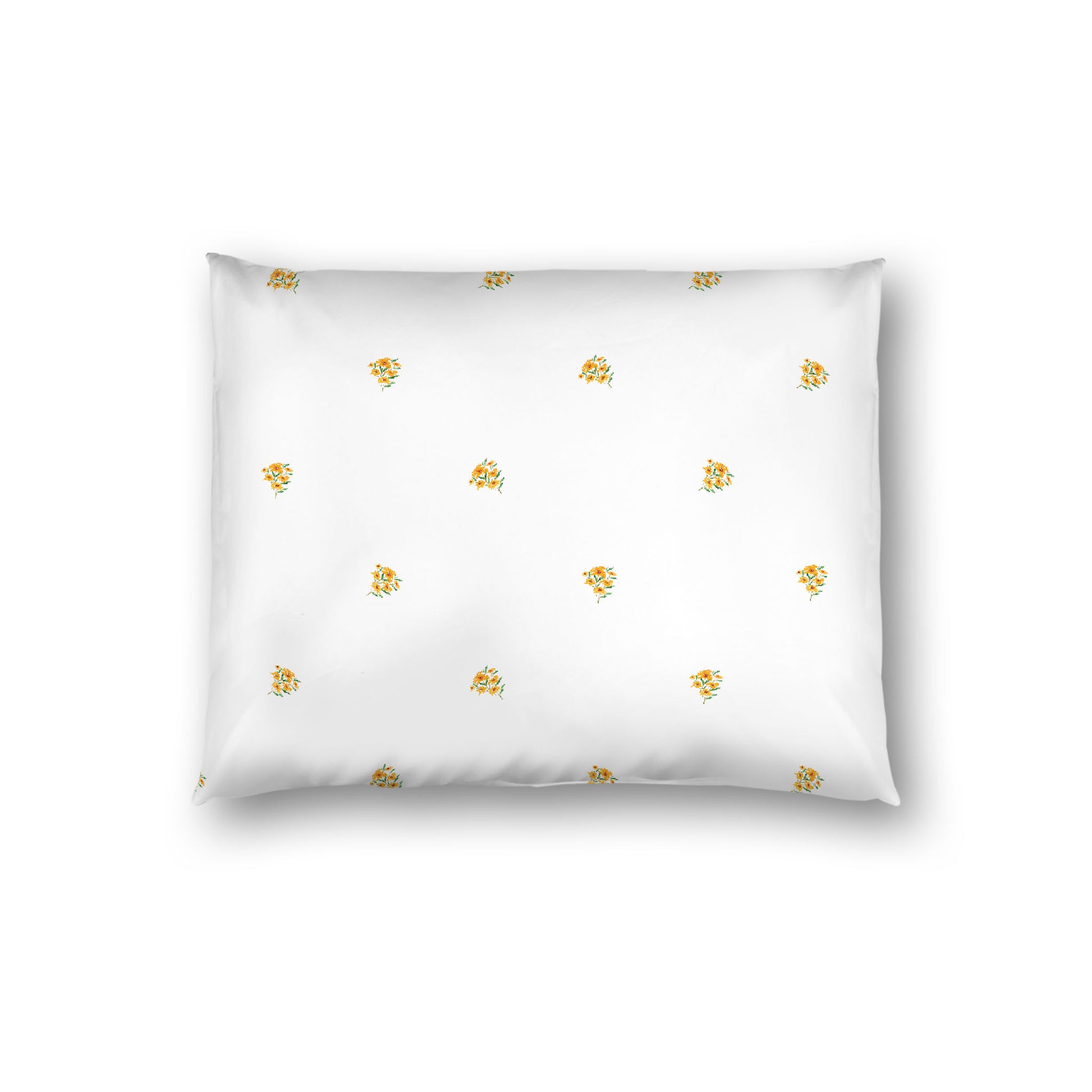 Off-White Cotton Sateen Pillow Sham, Small Yellow-Orange Floral Pattern, Standard - 20 x 26 inches
