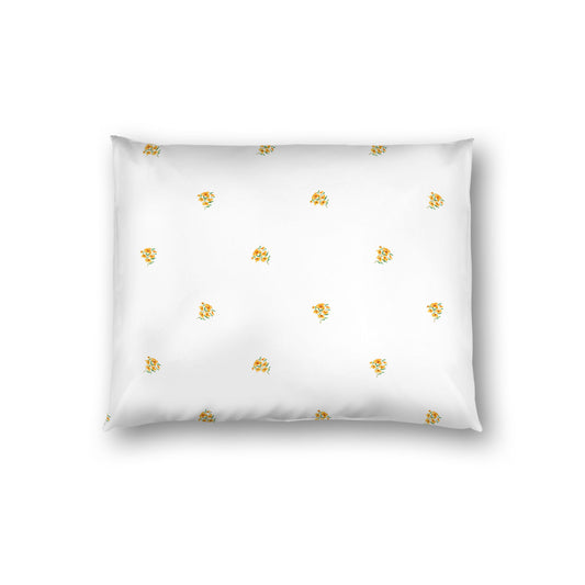 Off-White Cotton Sateen Pillow Sham, Small Yellow-Orange Floral Pattern, Standard - 20 x 26 inches