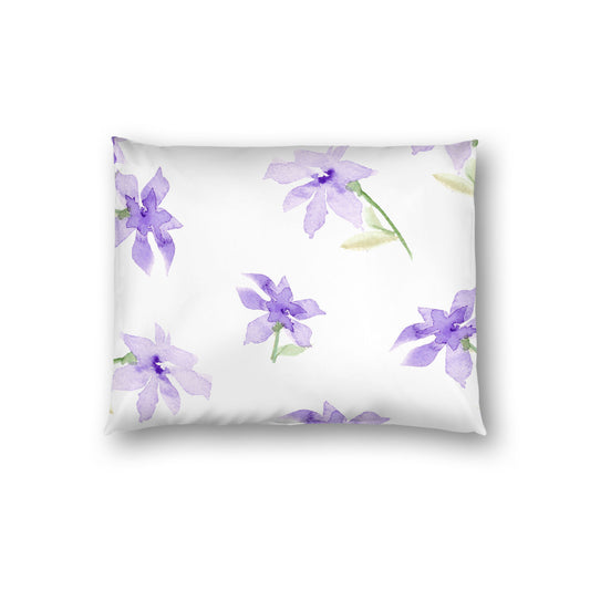 Off-White Cotton Sateen Pillow Sham, Large Purple Floral Print, Standard - 20 x 26 inches