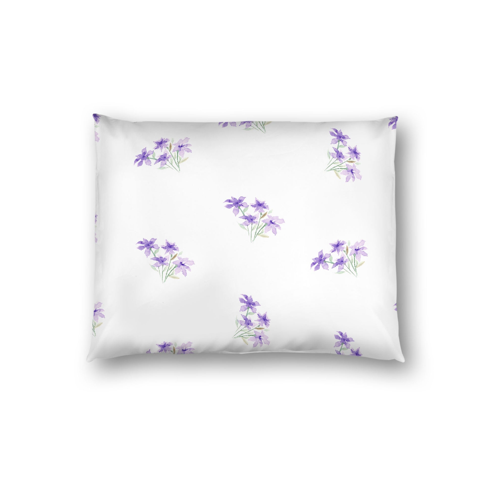 Off-White Cotton Sateen Pillow Sham, Medium Purple Floral Pattern, Standard - 20 x 26 inches